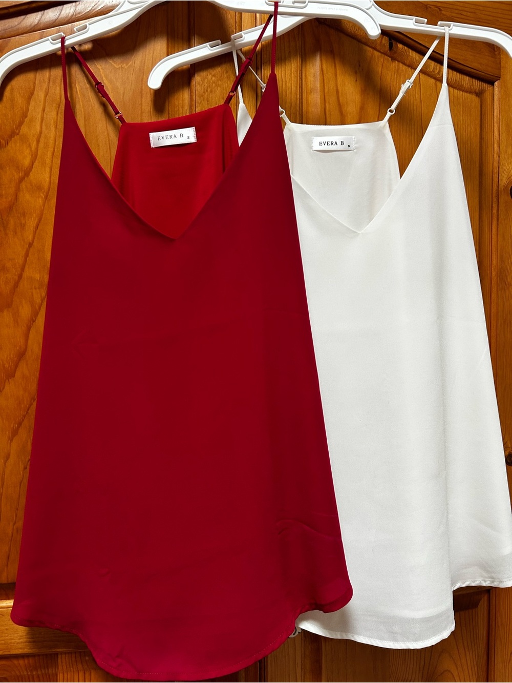 Red and White V-Neck Satin Camis - Adjustable Spaghetti Straps